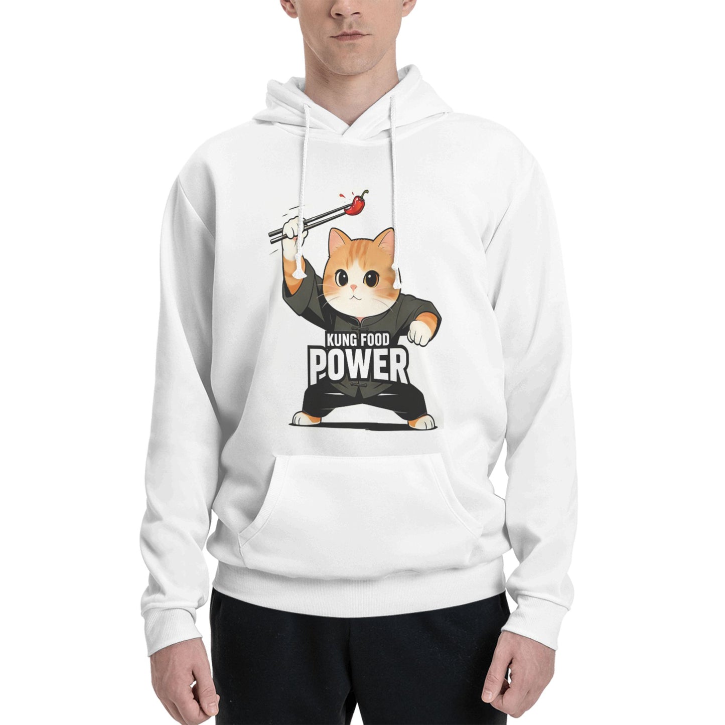 KUNG FOOD POWER Hoodie - White with Kung Fu Cat Design | 2026 World Cup Streetwear
