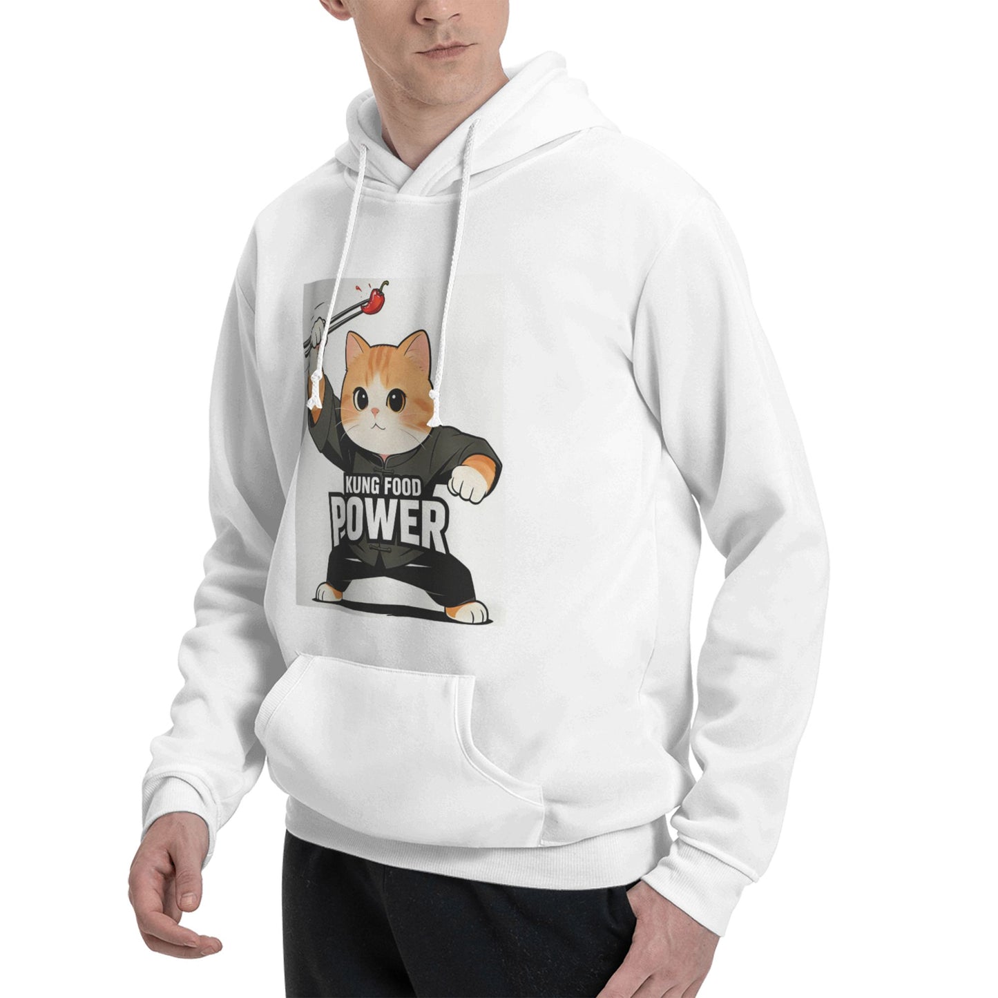 KUNG FOOD POWER Hoodie - White with Kung Fu Cat Design | 2026 World Cup Streetwear