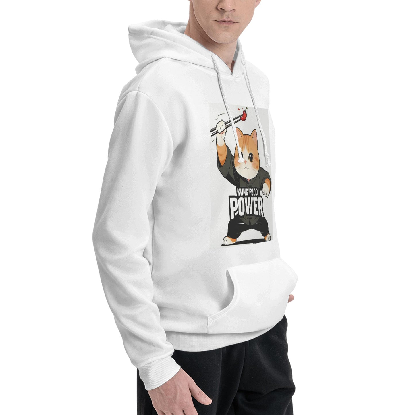 KUNG FOOD POWER Hoodie - White with Kung Fu Cat Design | 2026 World Cup Streetwear