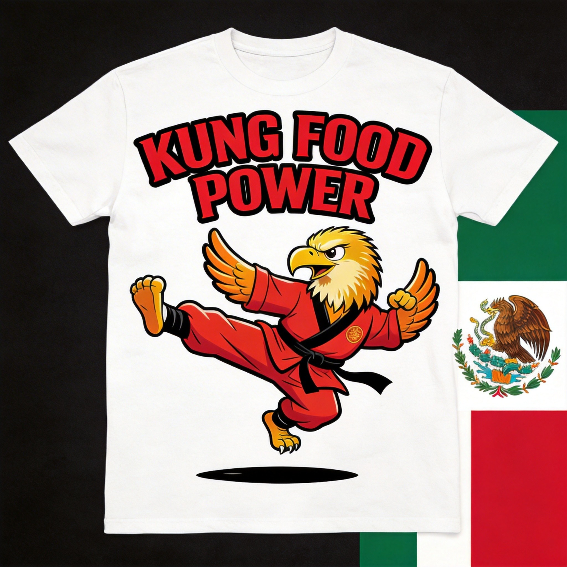 Mexico golden eagle kung fu artwork - Mexican cultural streetwear graphic design detail